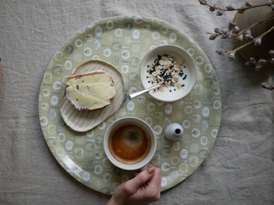 Pomona, round tray, yellow/green, 38 cm