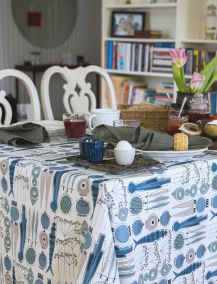 Picknick, oil cloth fabric, blue beige