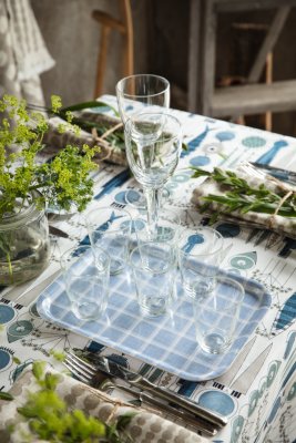 Picknick, fabric by the meter, blue/beige