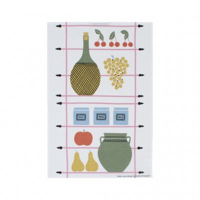 Italian wine, tea towel, pink green