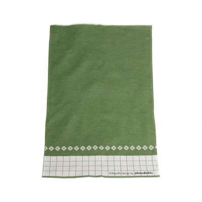 Kökspolka, tea towel, green white