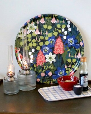 Skogen, tray, black green pink, 38cm