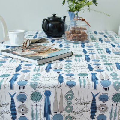 Picknick, fabric by the meter, blue/beige
