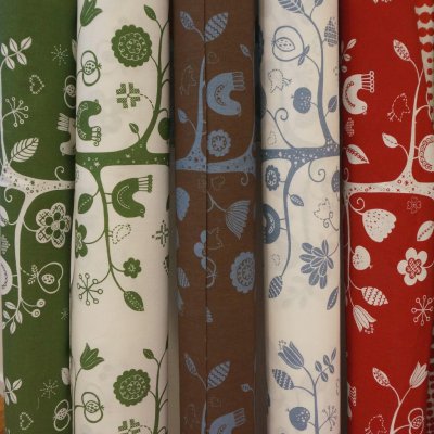 Fågelsång, fabric, red pos, 150cm