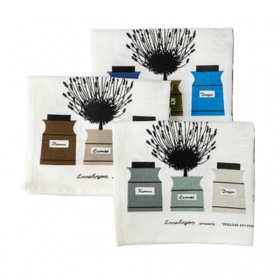 Persons kryddskåp tea towels in 3-pack, blue, gray brown & green gray