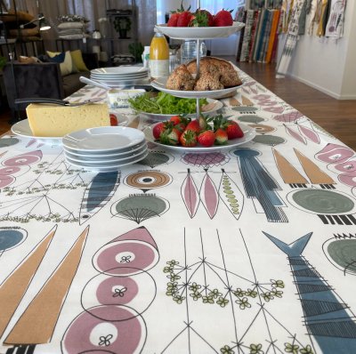 Picknick, oil cloth fabric, blue pink