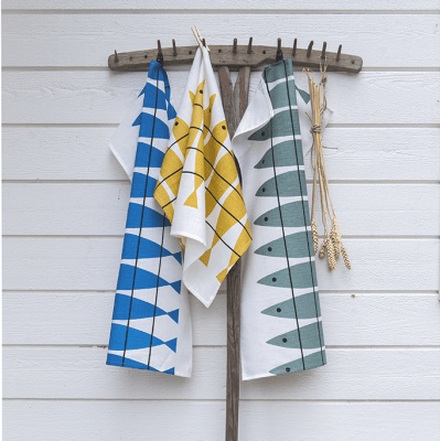 Sill Tea towel Blue ochre green gray