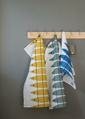 Sill Tea towel Blue ochre green gray