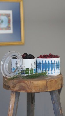 Sill, porcelain jar with plexiglass lid, blue