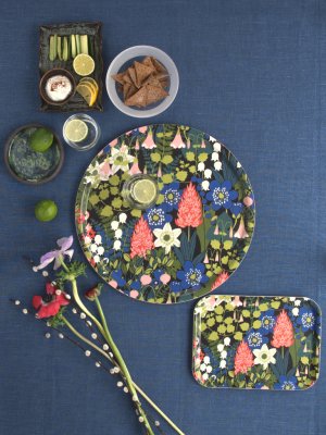 Skogen, tray, black green pink, 38cm