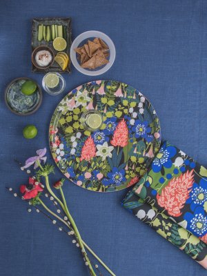 Skogen, fabric, black, green, pink, 150cm